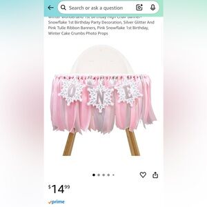 Pink and White High Chair Banner for 1st Birthday